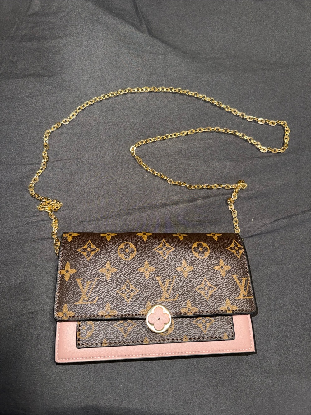 Monogram Canvas Chain Wallet in Brown & Pink - Picture 6 of 6